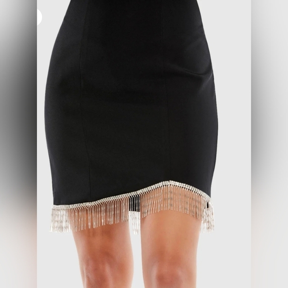 Ieena- Mac Duggal, Asymmetrical Beaded Fringe Hem Mini Dress,Black, Size 4, $348 - Picture 4 of 13